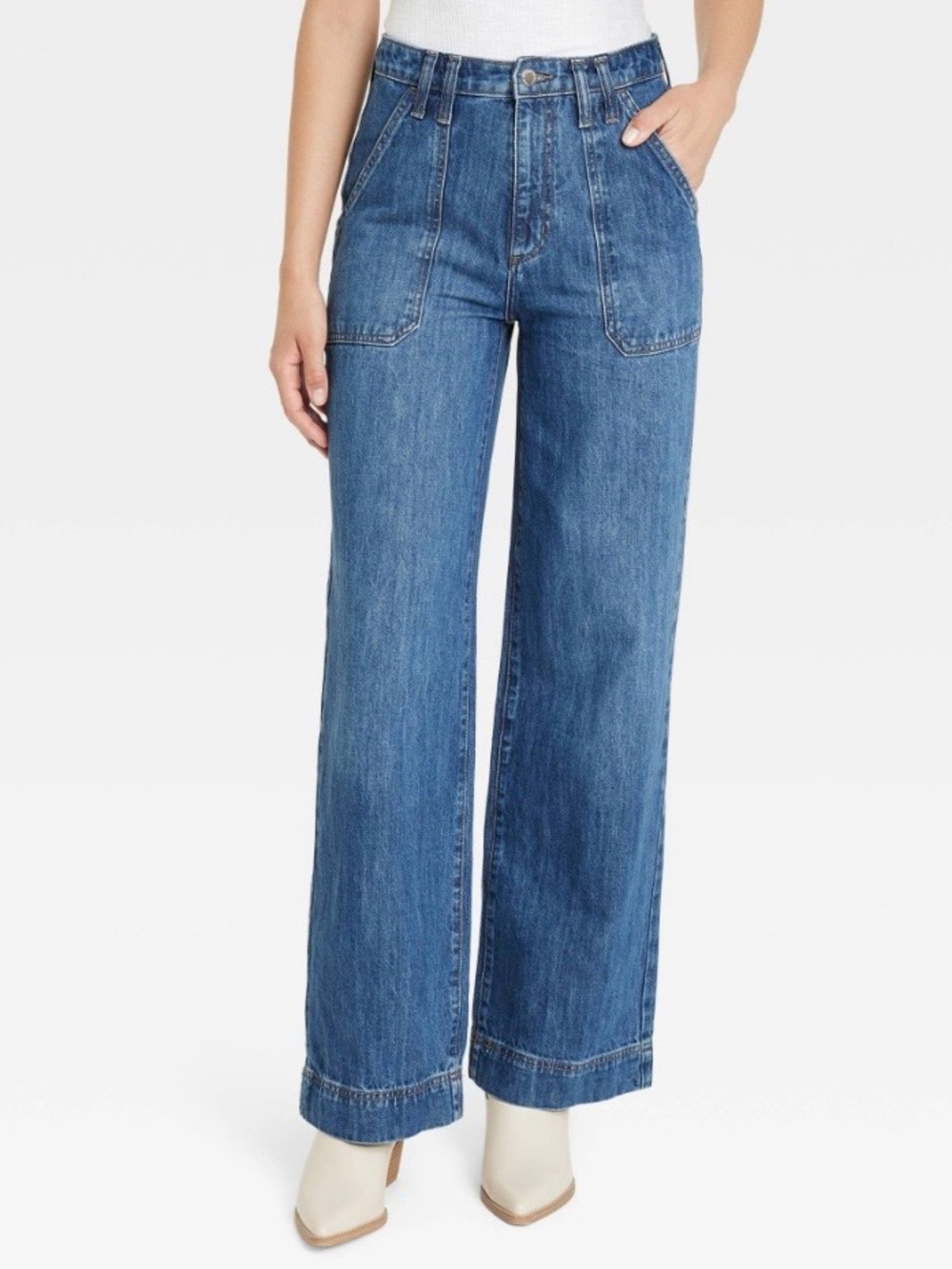 Universal Thread Wide Leg Flare Jeans in Medium Blue Denim